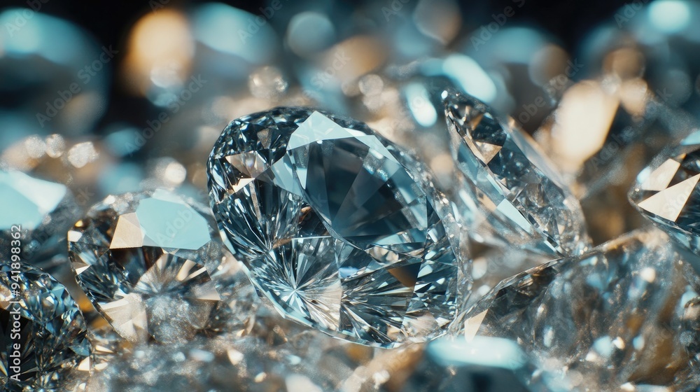 Extreme close-up of multiple diamonds in a cluster, showcasing their different cuts and sizes Extreme close-up of multiple diamonds in a cluster, showcasing their different cuts and sizes