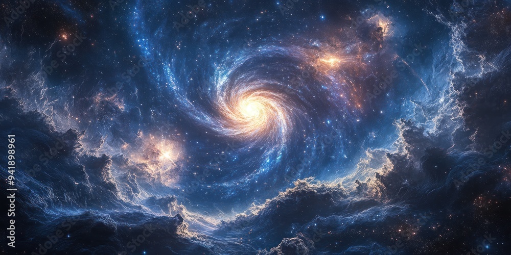 A Cosmic Spiral Galaxy Surrounded by Stars and Nebulas A Cosmic Spiral Galaxy Surrounded by Stars and Nebulas