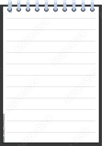 Blank notepad with a spiral binding at the top is open and displaying empty lines, providing a clean slate for writing or drawing