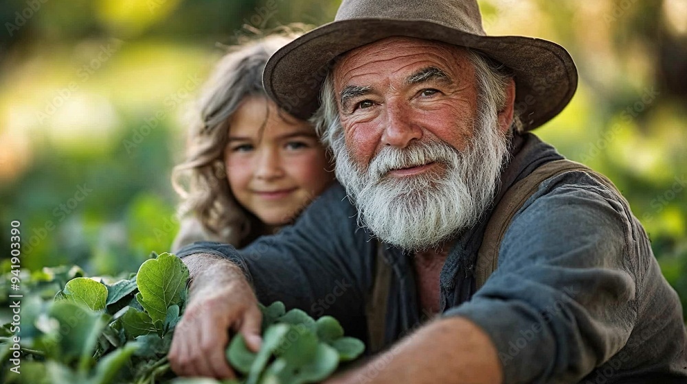granddaughter harvesting potatoes with grandfather portrait.stock image granddaughter harvesting potatoes with grandfather portrait.stock image