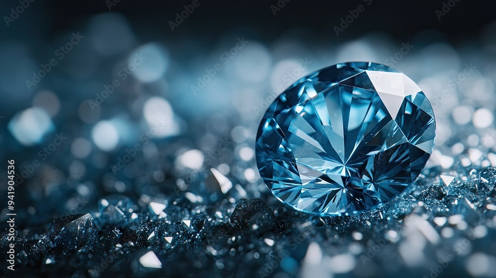 Macro shot of a blue diamond, with a slight focus on the unique color and cut - Macro shot of a blue diamond, with a slight focus on the unique color and cut -