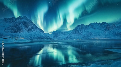 Northern Lights Reflecting in a Frozen Lake
