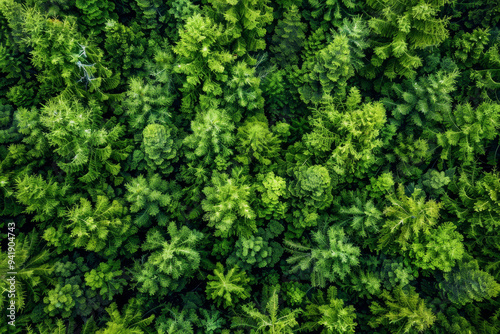 A lush green forest with trees of various sizes