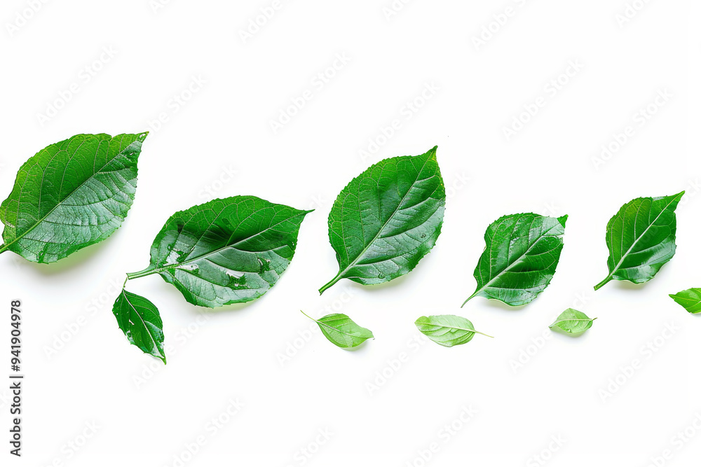 A row of green leaves are shown in a line A row of green leaves are shown in a line