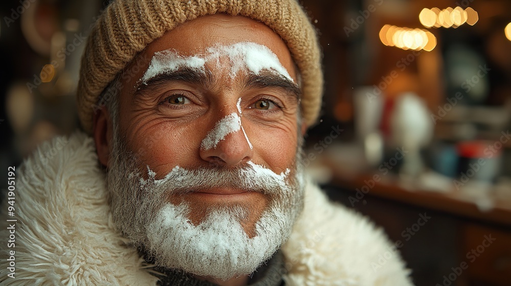 elderly man shaving portrait of father indoors at home.illustration