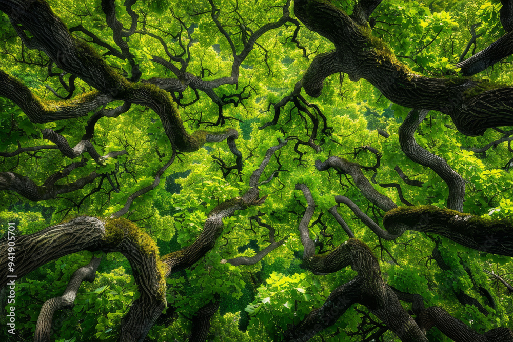The image is of a tree with many branches and leaves The image is of a tree with many branches and leaves