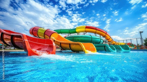 Water slides at a water park.