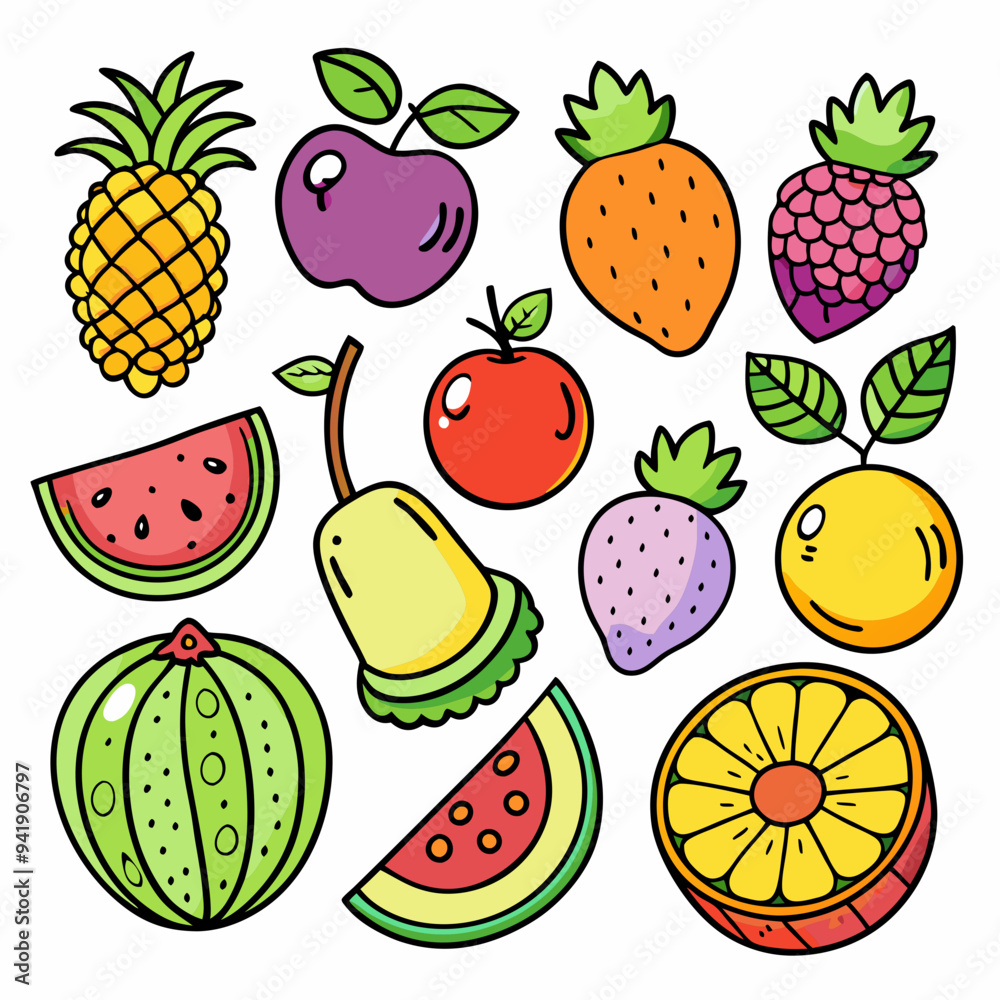 Fruit Doodles Clip Art Set on White Background Fruit Doodles Clip Art Set on White Background