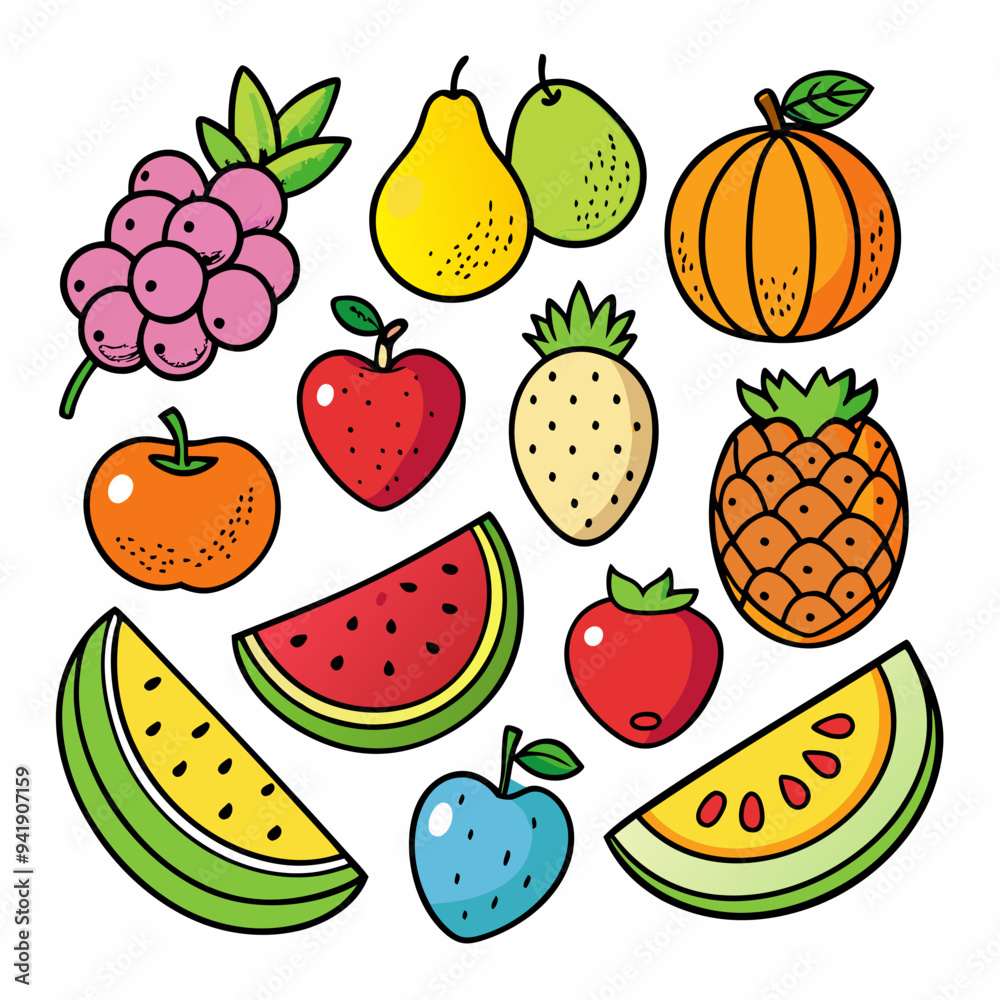 Fruit Doodles Clip Art Set on White Background Fruit Doodles Clip Art Set on White Background