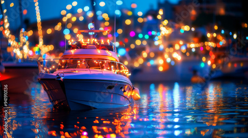 Boat Adorned With Lights on a Calm Night