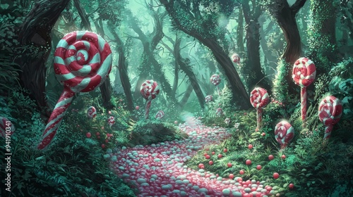 Candy Cane Peppermint Lollipop Fantasy Forest Concept Art
