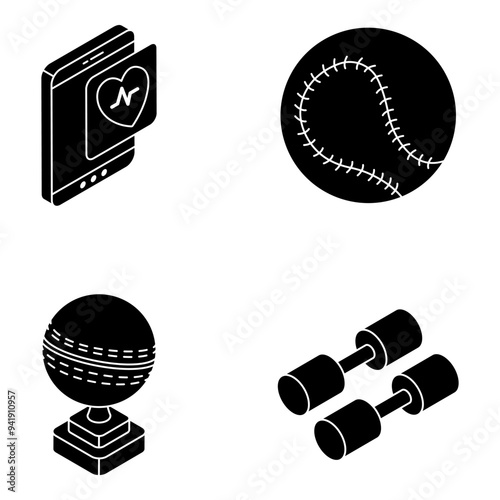 Set of Sports and Video Games Flat Icons 

