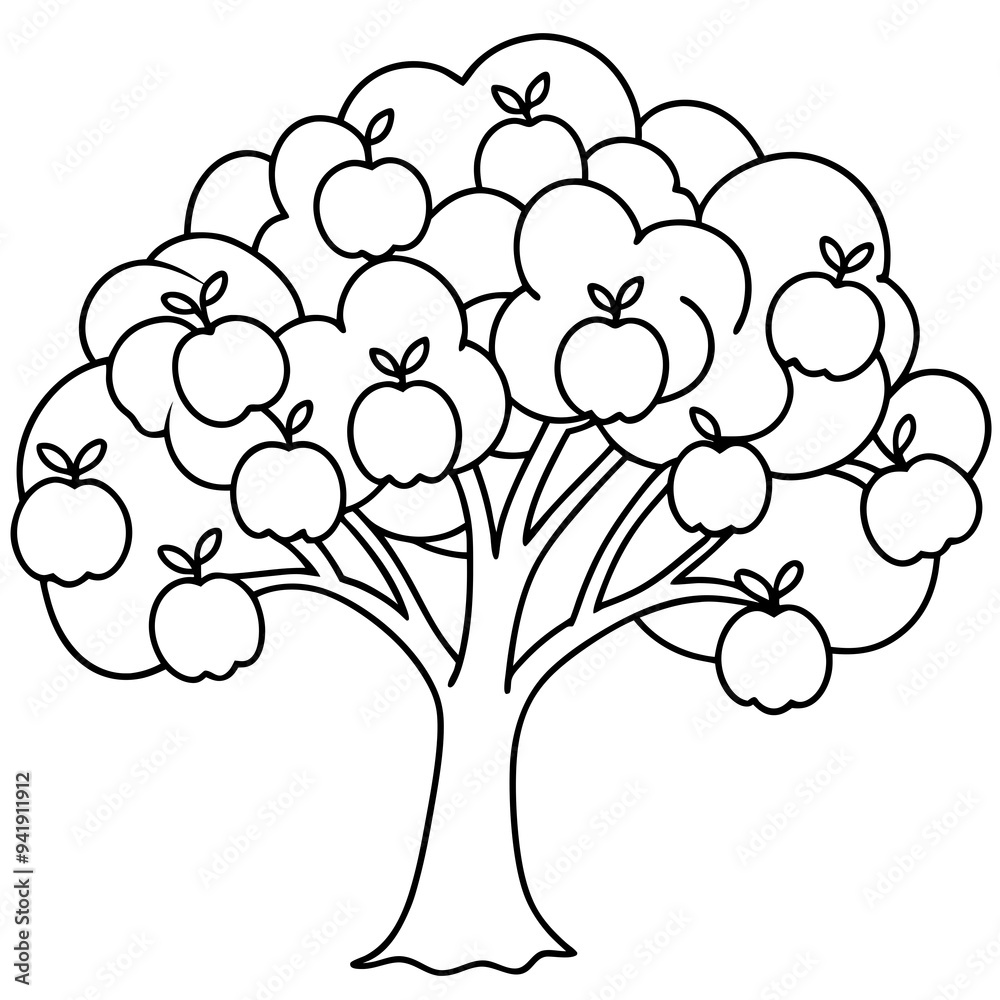 Fototapeta premium Fruit Tree Line Art
