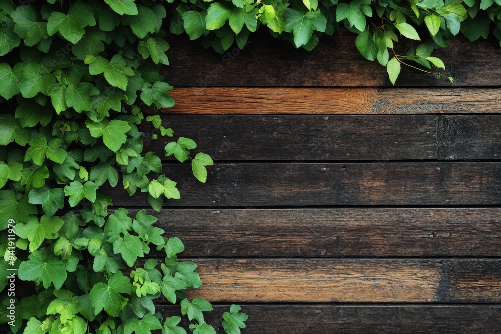 A wooden fence covered in vines. A wooden fence covered in vines.
