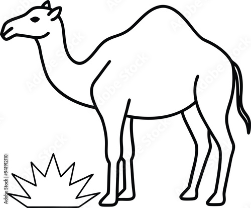 Easy camel outline drawing ideal for children’s coloring books with clear lines
