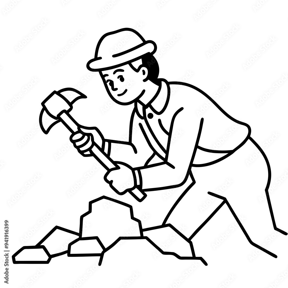 Geologist at Work Rock Examination with Hammer Geologist at Work Rock Examination with Hammer