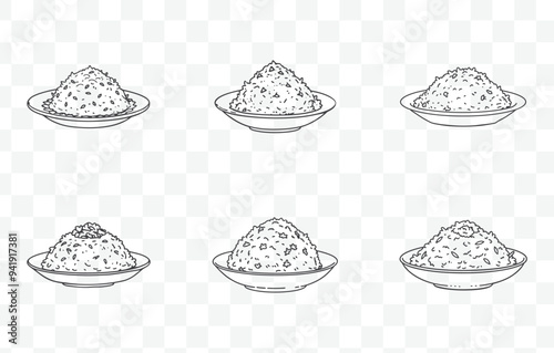 Print Khao Pad Fried Rice Art Vector Set Traditional Thai Cuisine Illustrations of Fried Rice Dishes