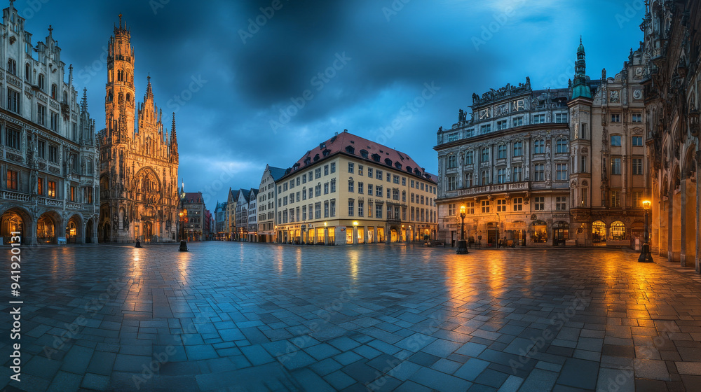 Fototapeta premium Munich's Marienplatz in the Evening Glow