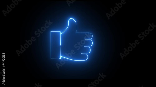 blue neon line thumb up sign blink animation photo