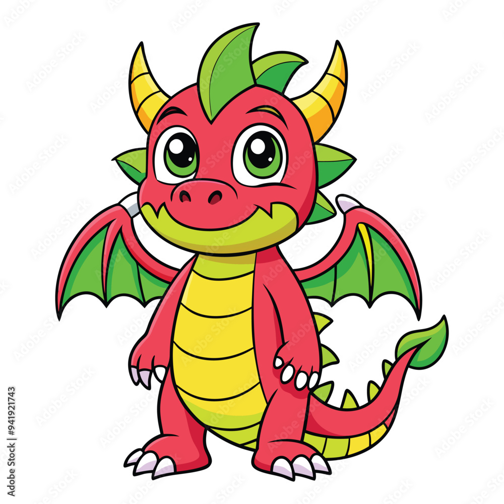 Cute Dragon Cartoon Character Design Vector Illustration with Wings Cute Dragon Cartoon Character Design Vector Illustration with Wings