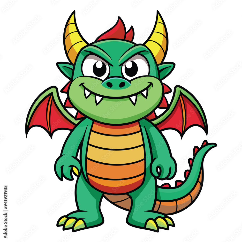Cute Dragon Cartoon Character Design Vector Illustration with Wings Cute Dragon Cartoon Character Design Vector Illustration with Wings