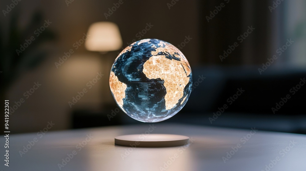 A stunning levitating globe showcasing Earth's continents and oceans, perfect for modern decor and educational purposes. A stunning levitating globe showcasing Earth's continents and oceans, perfect for modern decor and educational purposes.
