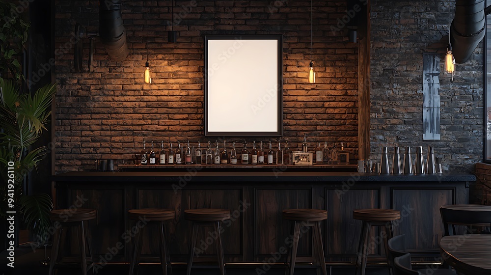 custom made wallpaper toronto digitalVertical frame mockup in dark brewery bar interior