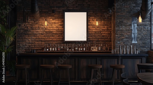 Wallpaper Mural Vertical frame mockup in dark brewery bar interior Torontodigital.ca
