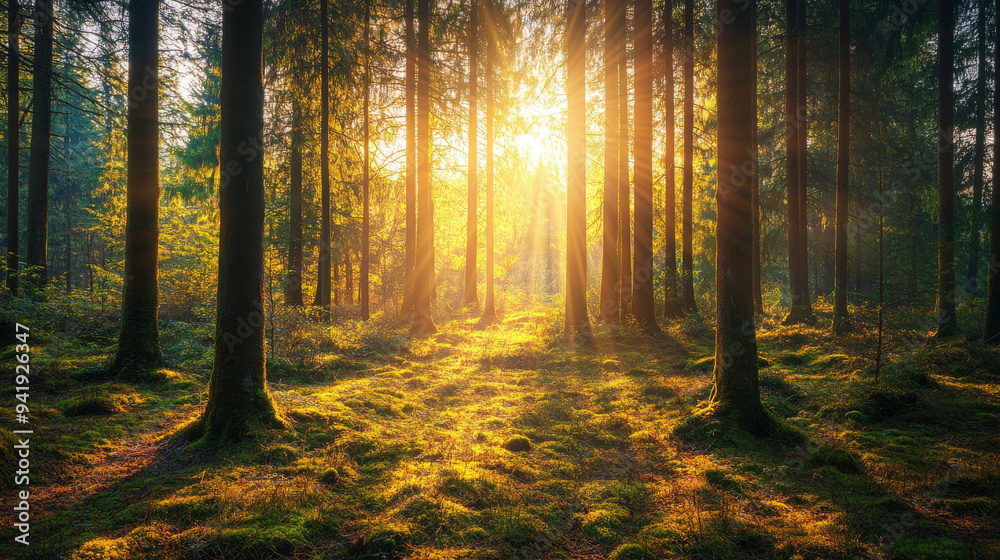 Obraz premium Sunrise in a Pine Forest