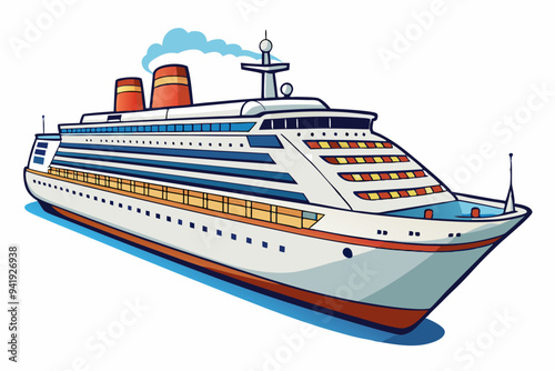 Luxury Cruise Ship Illustration Detailed Vector Design with Multi-Decks and Lifeboats on White Background