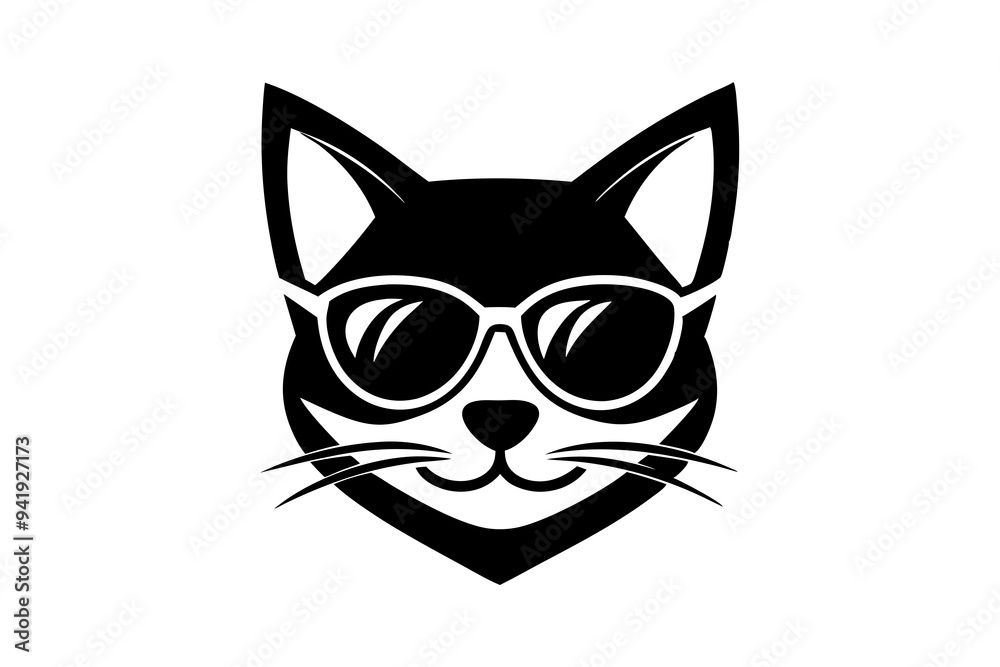 Fototapeta premium Cat wearing sunglasses with logo style on white background