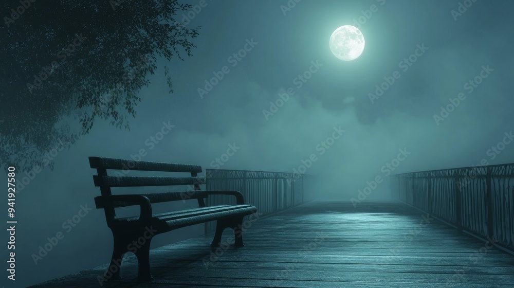 A bench is on a bridge overlooking a body of water A bench is on a bridge overlooking a body of water