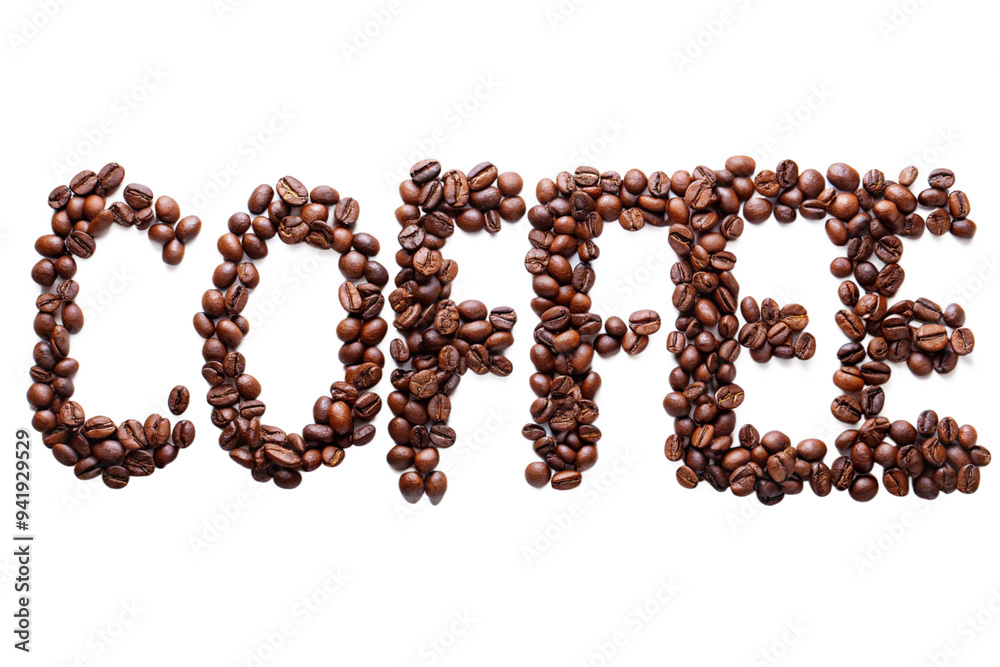 Coffee word written with coffee bean png