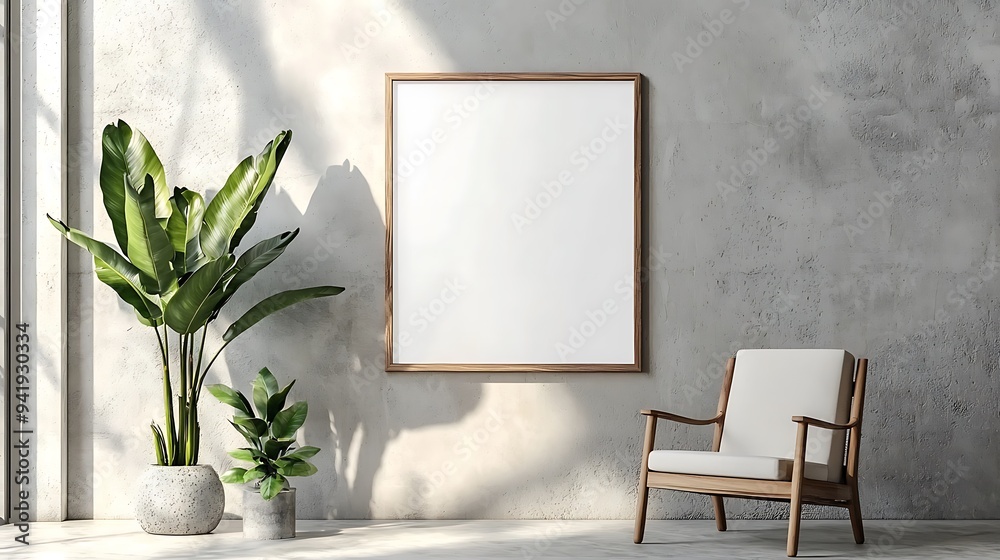 Blank portrait frame mockup. Minimalist wooden frame Blank portrait frame mockup. Minimalist wooden frame