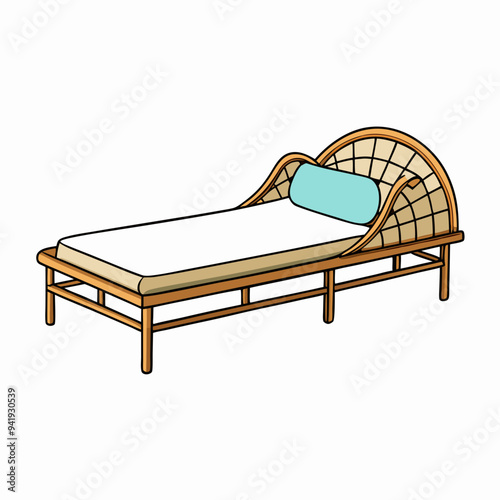 Minimalist Rattan Daybed on White Background vector