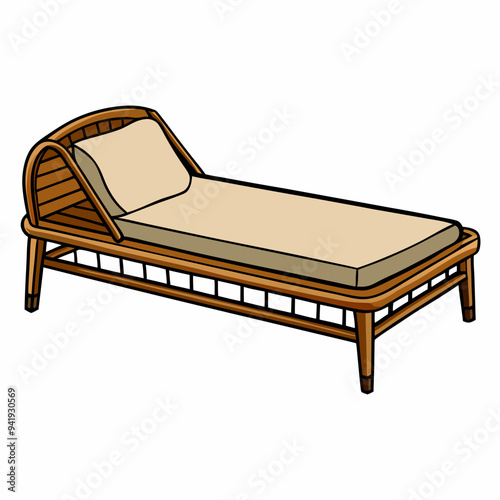Minimalist Rattan Daybed on White Background vector