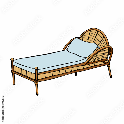 Minimalist Rattan Daybed on White Background vector