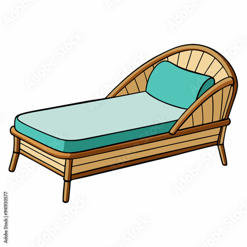 Minimalist Rattan Daybed on White Background vector