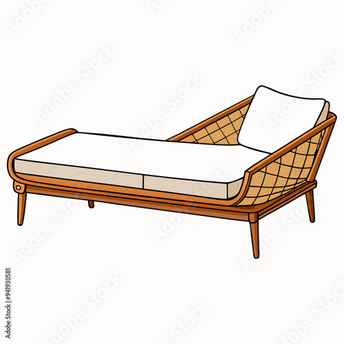 Minimalist Rattan Daybed on White Background vector