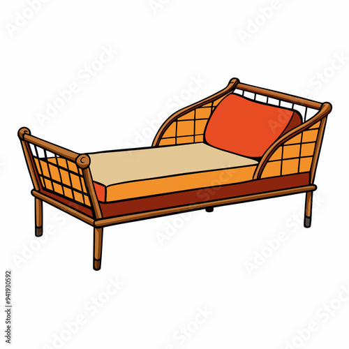 Minimalist Rattan Daybed on White Background vector