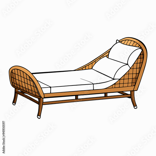 Minimalist Rattan Daybed on White Background vector