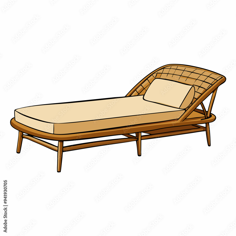 Minimalist Rattan Daybed on White Background vector Minimalist Rattan Daybed on White Background vector