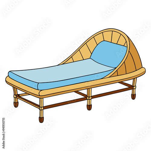 Minimalist Rattan Daybed on White Background vector