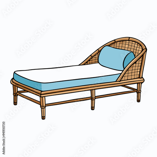 Minimalist Rattan Daybed on White Background vector