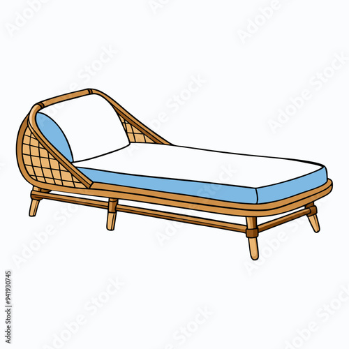 Minimalist Rattan Daybed on White Background vector