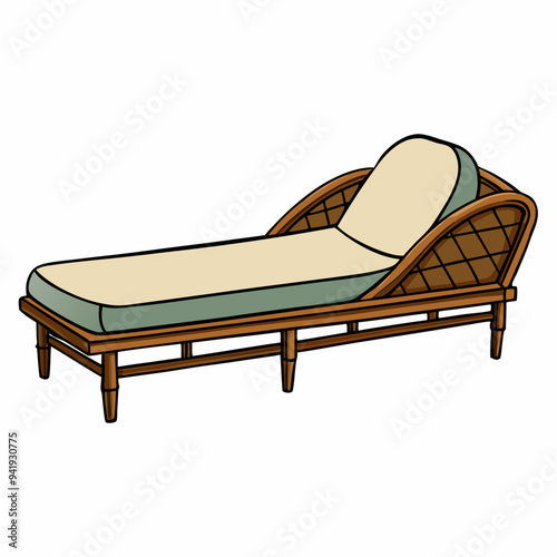 Minimalist Rattan Daybed on White Background vector