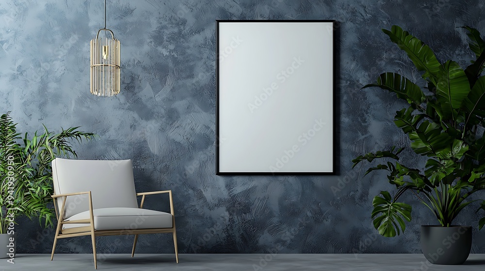 White blank poster with frame mock-up on grey wall White blank poster with frame mock-up on grey wall