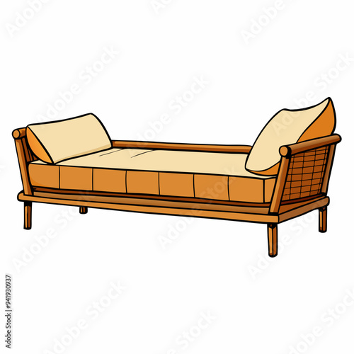 Minimalist Rattan Daybed on White Background vector