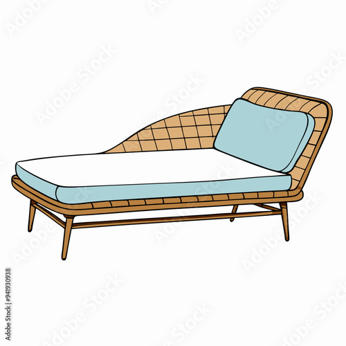 Minimalist Rattan Daybed on White Background vector