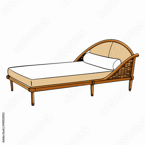 Minimalist Rattan Daybed on White Background vector